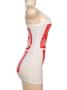 Débardeur sexy pour femme avec imprimé lèvres « Weird Puss », style Y2K hipster, fin, col rond, sans manches, idéal pour les soirées en club et les sorties nocturnes.