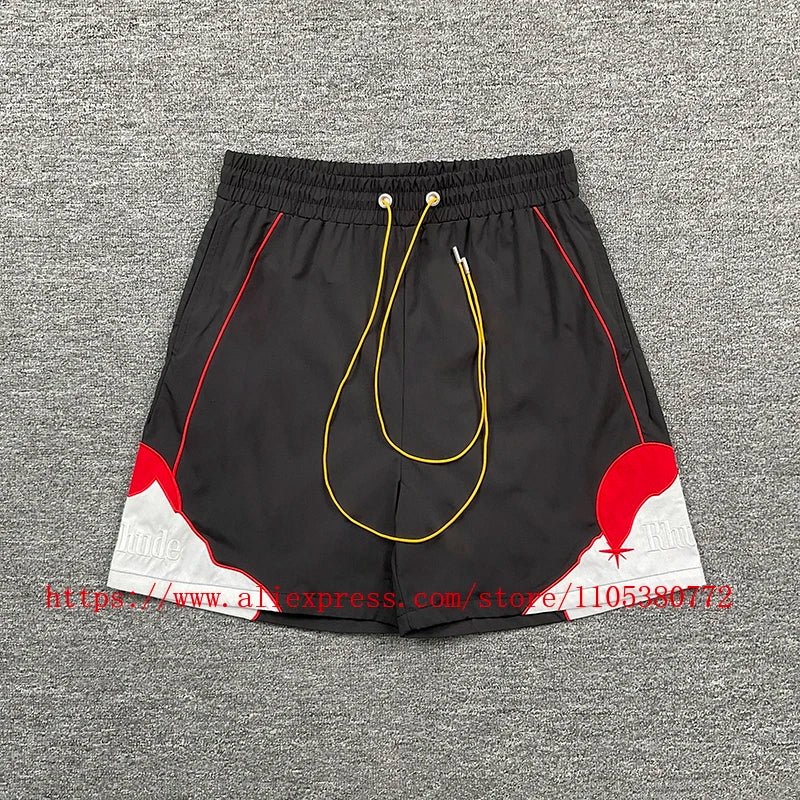 2026 New  RHUDE Men's Print Casual Shorts Loose Fit Nylon Drawstring Basketball Street Beach Shorts with Pockets Fast Delivery