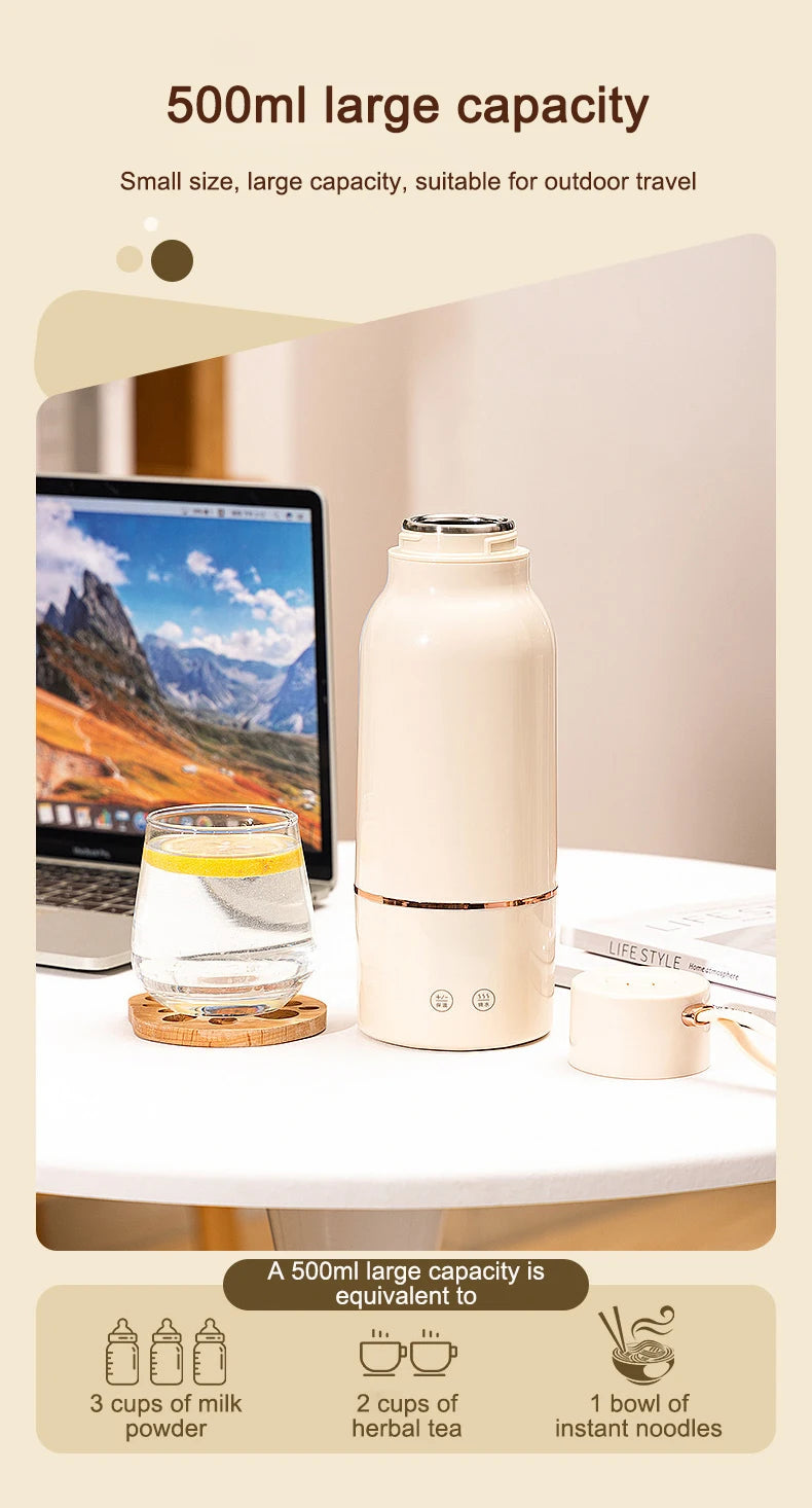 12V/24V/110V/220V Temperature Control Electric Kettle Car Travel Insulation Heating Cup 500ml Hot Water Boiler Coffee Tea Bottle