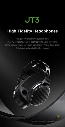 FiiO JT3 Over-Ear Open-Back Headphones 50mm Dynamic Driver PEK+PU Composite Diaphragm Detachable 3.5mm Cable with Mic