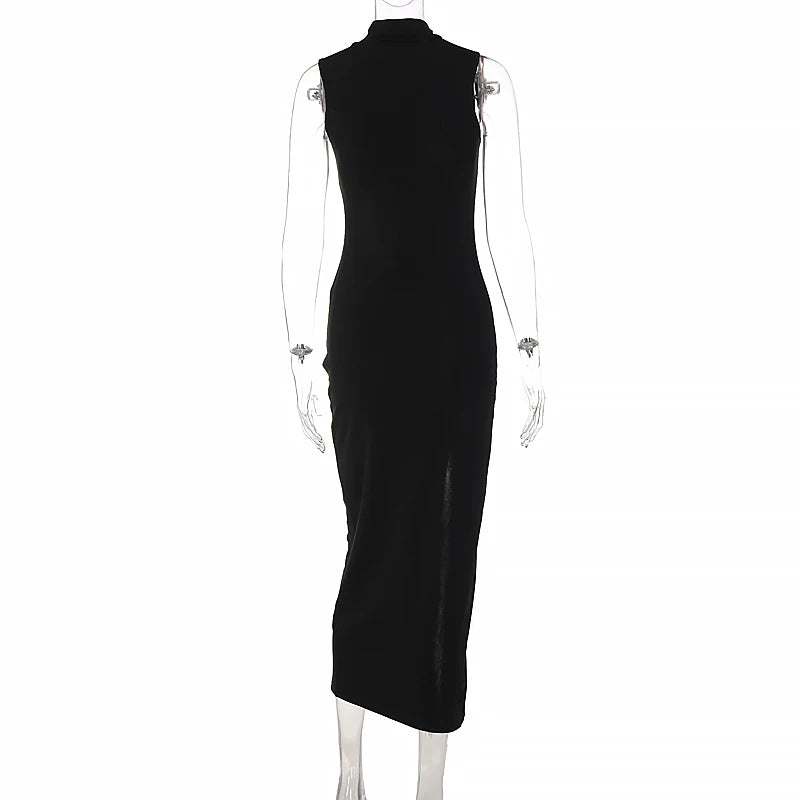 2024 Summer Slit Maxi Dress for Women Elegant Holiday Sexy Sleeveless Club Party Tank Sundresses Solid Clothes