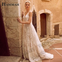HAMMAH Elegant V Neck Wedding Dresses Mermaid Appliques Lace Spaghetti Strap Satin Court Train Robe De Mariee Customized