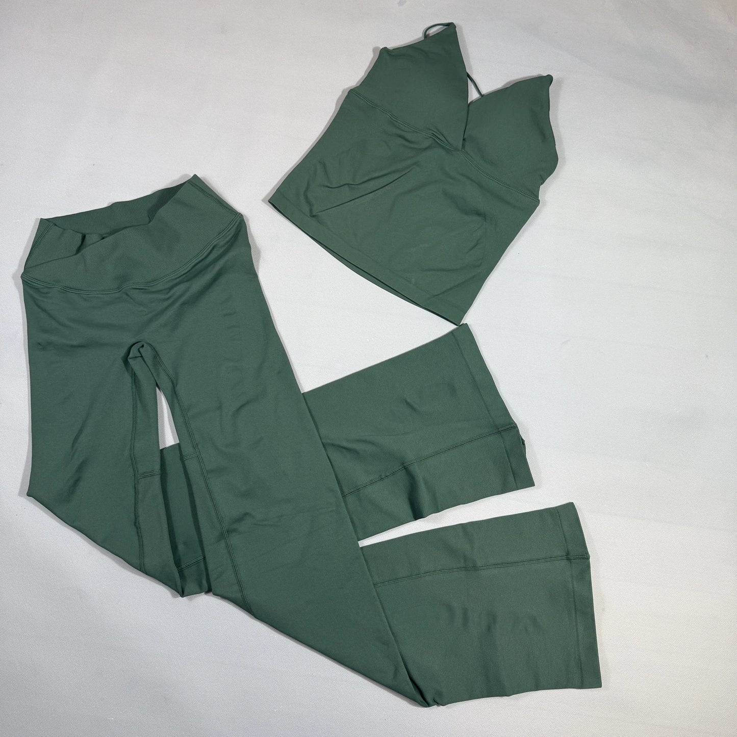 Yoga Twist V Crossover  Set High Waist Seamless Top Vision Flares Bootcut Leggings No Front Seam Flare Pants  Pilates Workout