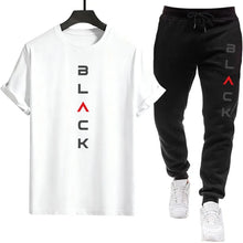 Black Letter Print Mens Tracksuit T-shirt + Pants Urban Causal Sports Outfit Male Spring Summer Home Outdoor Comfort Tees Set