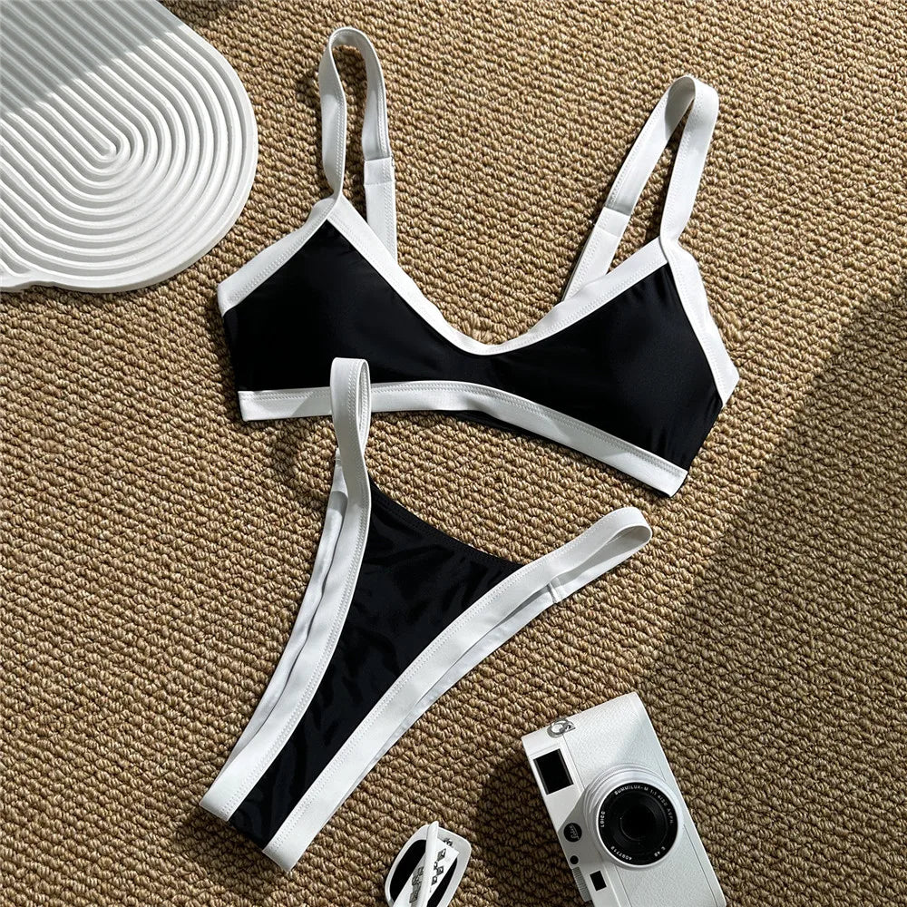 Black White Contrast Swimwear Micro Bandeau Bikinis Sets Sexy Swimsuit Women 2026 High Cut Bathing Suit Biquinis Bikini Dames