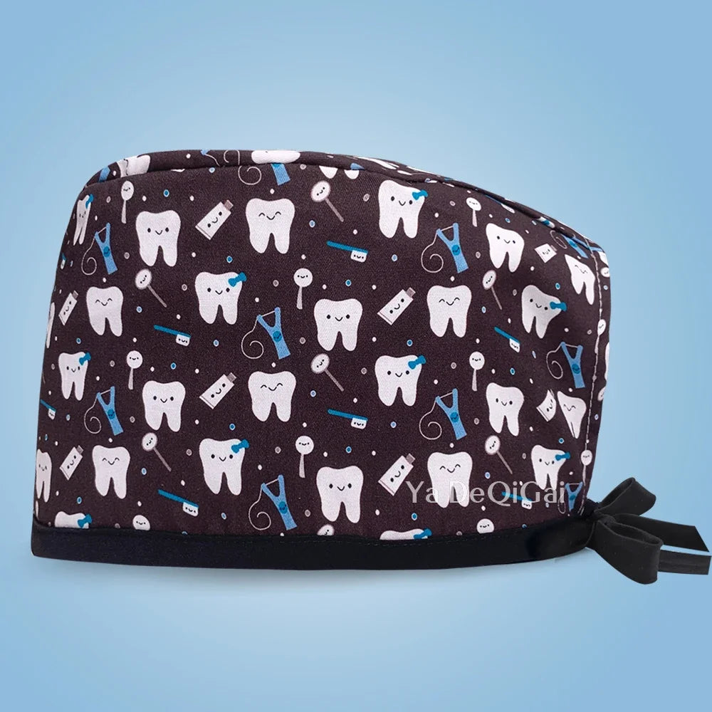 Cartoon Print Medical Scrub Hat Hospital Doctor Work Caps Health Worker Scrub Cap Pet Clinic Nurse Beautician Nursing Scrubs Hat