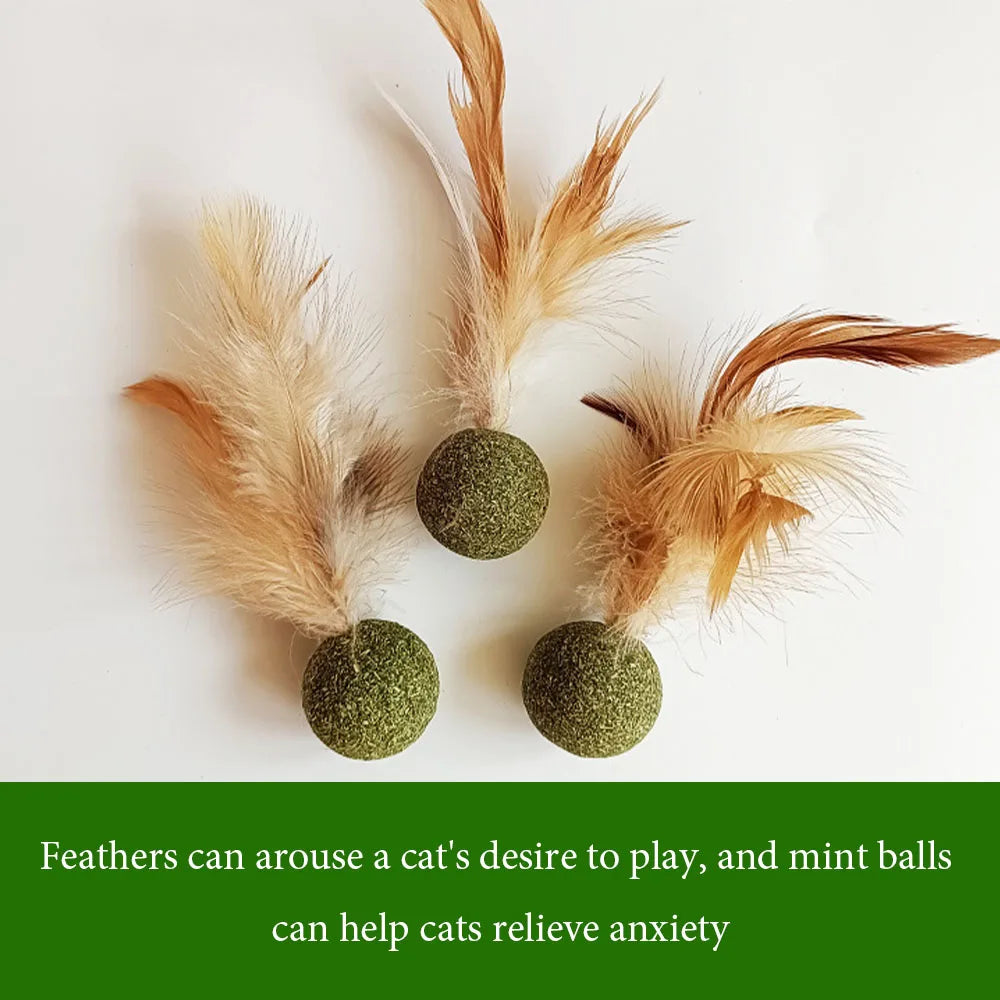 Mouse Mint Ball Feather Catnip Ball Self Cleaning Teeth Grinding Ball Feather Toy Ball Pet Toys Cat Supplies Pet Cleaning Tool