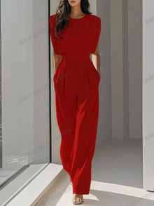 Combinaison élégante à taille haute, nouvelle mode féminine, style reine, couleur unie, avec ceinture et poches, tenue de bureau.
