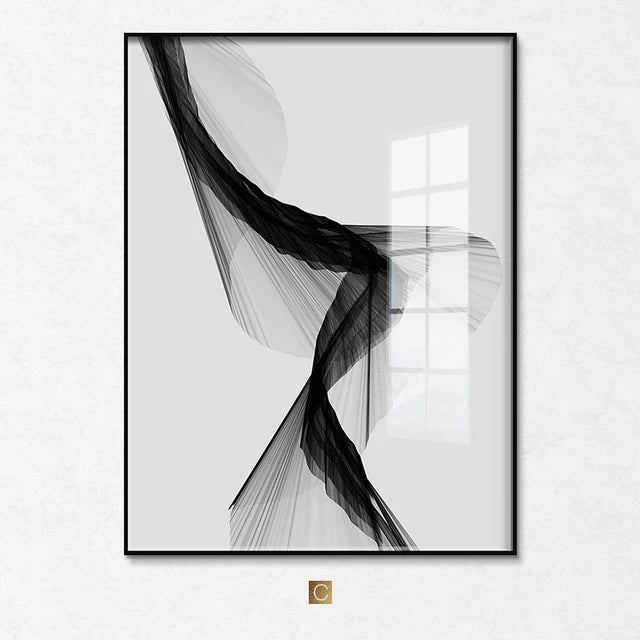 Nordic Black and White Abstract Line Art Canvas Painting Modern Wall Art Poster Living Room Picture Home Decoration Frameless