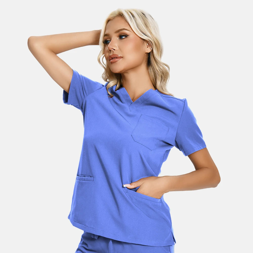 KUNGFU SCRUBS Women Nurse Scrubs Medical Uniform Top Antibacterial Soft Wrinkle-resistant Waterproof T-shirt Pencil Pants