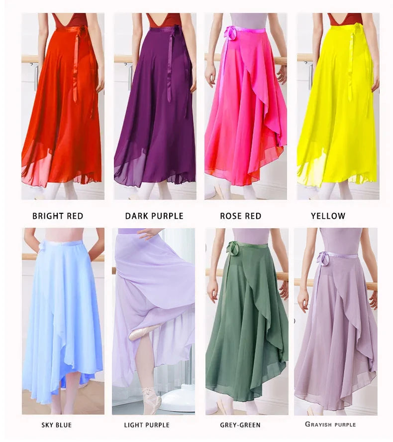 Adult Ballet Wrap Skirt for Women Soft Chiffon Dance Practice Skirt Ballet Class Performance Cover Up