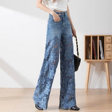 Y2k Women's cute jeans High Leg Waisted Wide  2025 Spring Summer Fashion Hollow Lace Patchwork Denim Pants