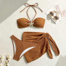 Brown Starfish Bandeau Bikini Set Three Piece Cover Up Women