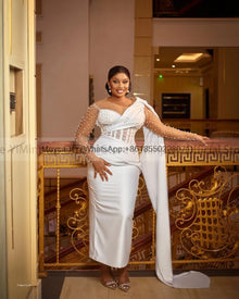 Pearls Wedding Dresses for Bride 2025 Sheer Neck Long Sleeve Lace up Closure Ankle Length Africa Bridal Gowns Customized