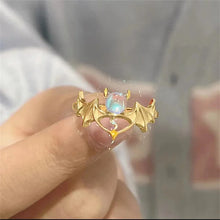 Romantic Angel and Demon Wings Couple Rings For Women Goth Fashion Moonstone Adjustable Opening Finger Men's Ring Party Jewelry