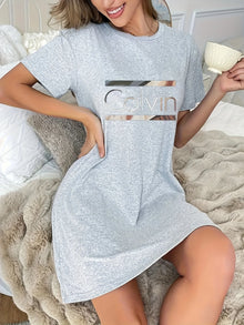Women's Casual Letter Geometric Print Ladies Dress Women's Short Sleeved Dresses  Summer Y2k Ladies Clothes Female Clothing Tops