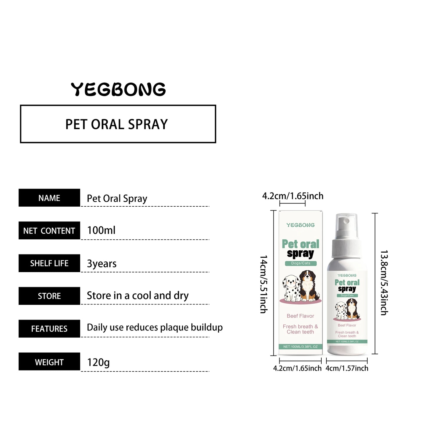 Pet Oral Spray for Dogs Cats Fresh Breath Clean Teeth Remove Plaque Tartar No Rinsing Bad Smell Mouth Harmless Healthy Care