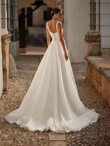 JEHETH Boho Brides Wedding Dresses Spaghetti Straps Square Collar Simple Formal Bride Dress Vintage Long Bridal Gowns Customized