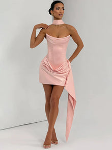 Elegant White Strapless Mini Dress For Women Luxury Corset Ribbon Ruched Short Curvy Dresses Pink Birthday Wedding Guest Summer