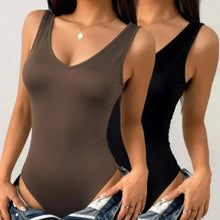 Women Sleeveless V Neck Bodysuit 2 Pack Form Fitting Solid Color Tank Bodysuit