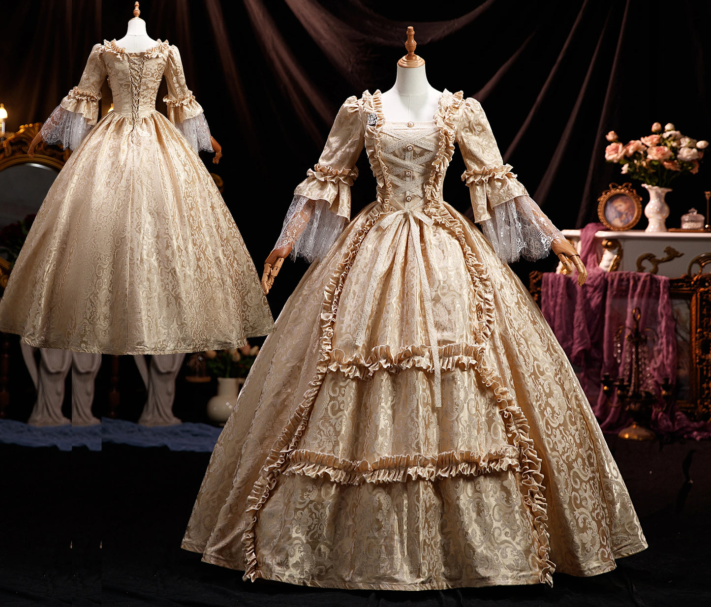 18th Century Women Marie Antoinette Dresses Long Victorian Rococo Gowns Historical Theater Clothing