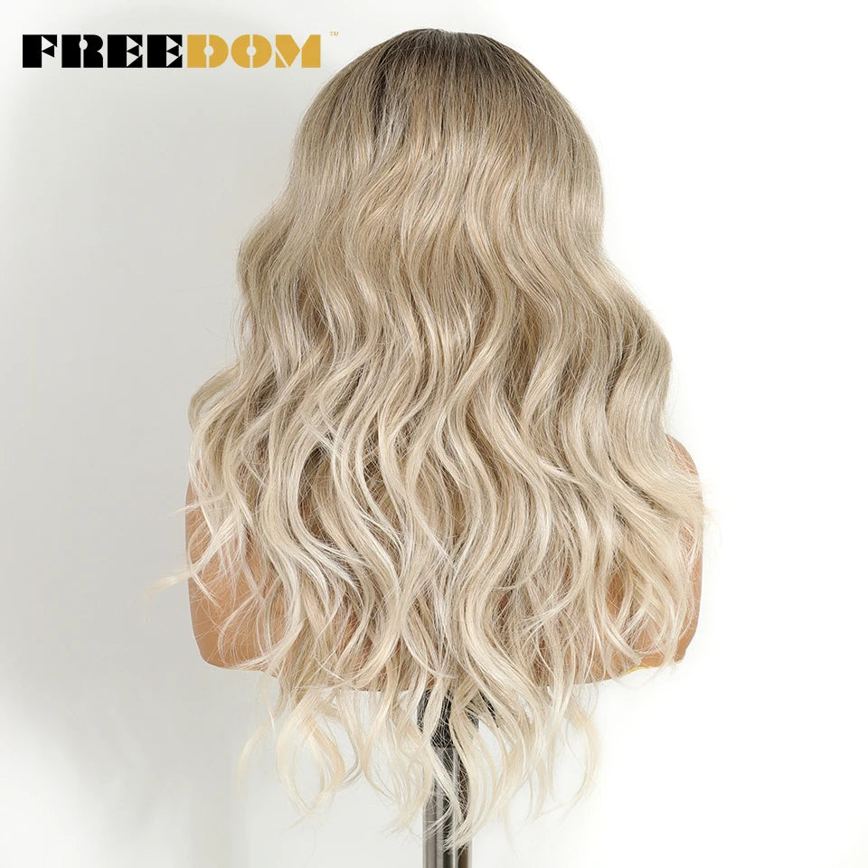 Freedom 6x4 Lace Front Wigs Ombre Brown Blonde Wavy Bangs