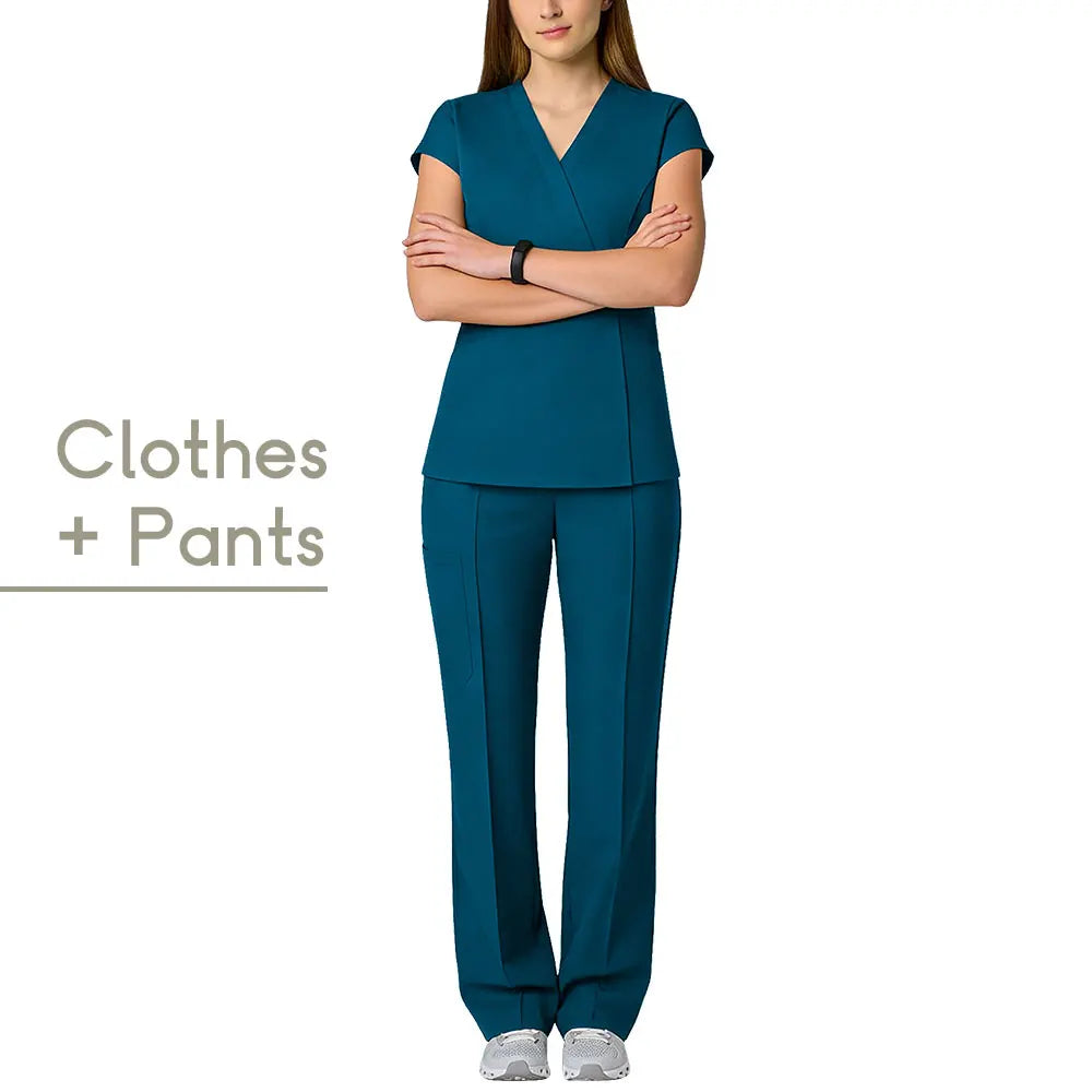 Scrubs Set Nurse Medical Uniforms Doctor Surgery Overalls Beauty Salon Workwear Short Sleeve V-neck Tops+Pants Sets Women Unisex