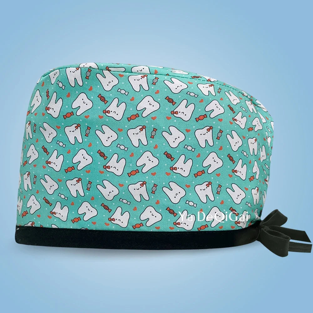 Cartoon Print Medical Scrub Hat Hospital Doctor Work Caps Health Worker Scrub Cap Pet Clinic Nurse Beautician Nursing Scrubs Hat