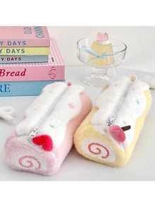 Trousse à crayons en peluche style coréen crème Swiss Roll, trousse de rangement de bureau pour étudiants, pochette à stylos, trousse de maquillage mignonne pour fille