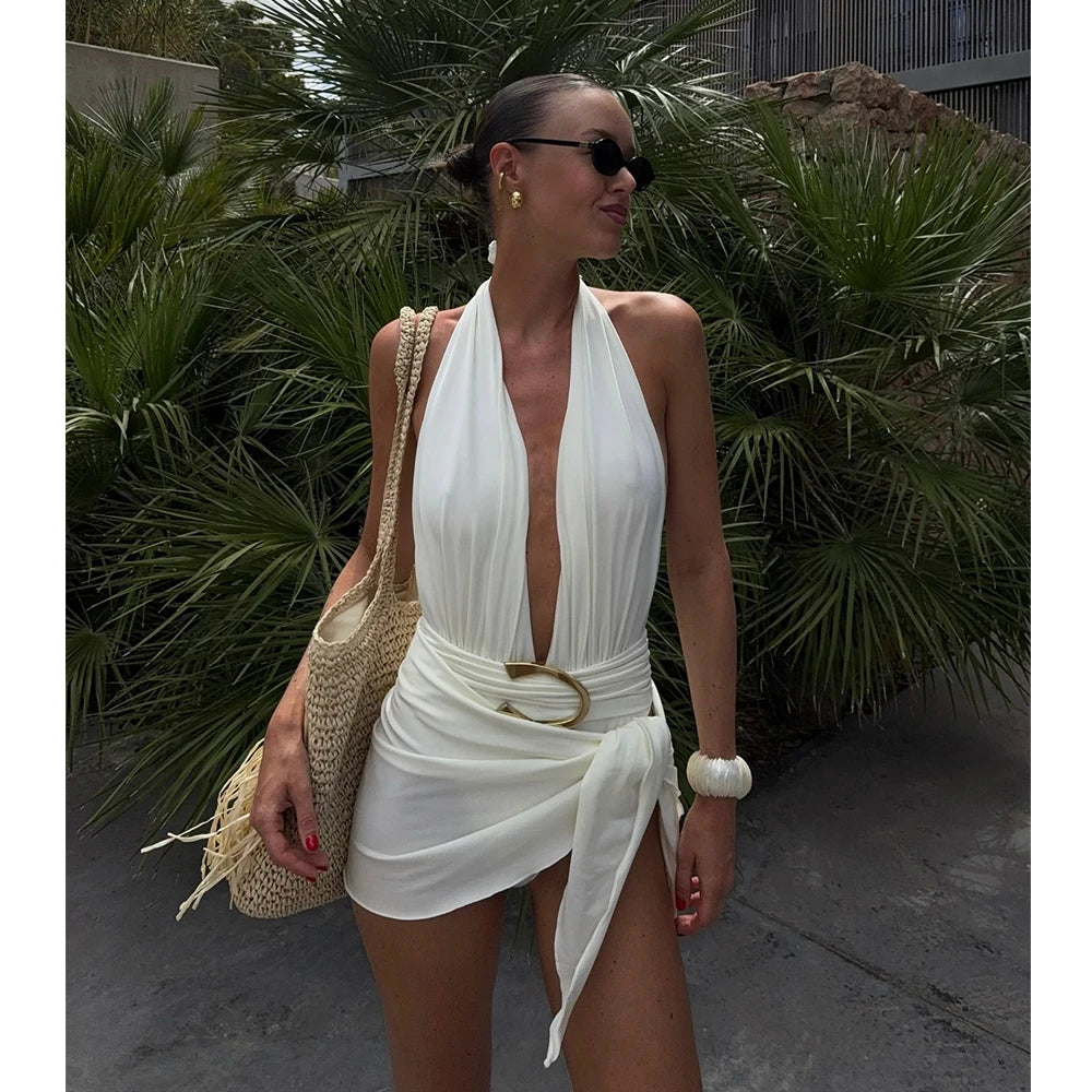 Two Piece Micro Bikini Halter Swimwear Solid Bodysuit