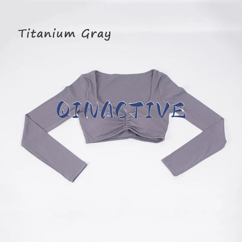 QINACTIVE Women Yoga Crop Top Long Sleeve Shirts Fitness
