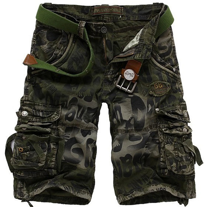 Shorts de travail estivaux pour hommes à imprimé camouflage, multi-poches, fermeture éclair et bouton, style militaire, combat, style décontracté pour tous les jours