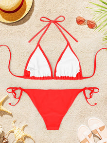 2Pcs Sexy Bikini Swimsuit For Women Solid Color Swimwear Summer Bathing Suits Females Backless Beachwear Halter Swimwear