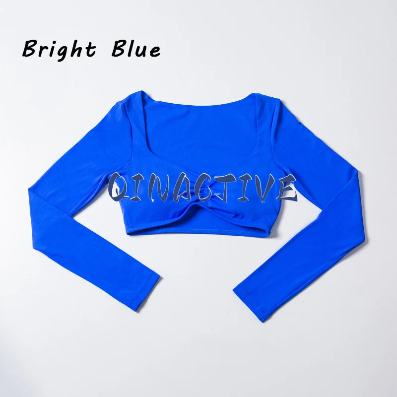 QINACTIVE Women Yoga Crop Top Long Sleeve Shirts Fitness