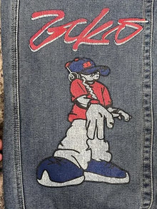 Retro Y2K American Street Style Loose Casual Wide Leg Denim Jeans Big Pocket Pattern Print Trendy mid Waist Cotton Blend