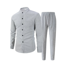 Chemise gaufrée pour homme, chemise tendance à col montant boutonné et pantalon, ensemble 1 ou 2 pièces, confortable, respirant et décontracté