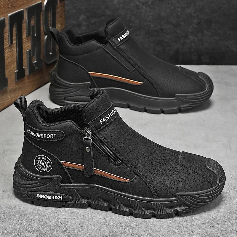Mens High Top Zipper Sneakers Casual Non Slip Shoes
