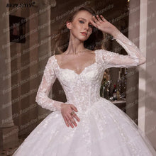 BEPEITHY Customized Princess Glitter Ivory Wedding Dresses Women Full Sleeves Lace Ball Bridal Gown Court Train 2026 Sweetheart