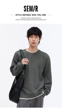 Semir Hoodie Men Color Block Fake Two Piece 2025 Autumn New Textured Letter Jacquard Casual Top