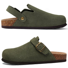 Shevalues Women Cow Suede Clogs With Adjustable Buckle Cork Leather Mules Comfortable Slip on Women Slippers Outdoor Cork Clogs