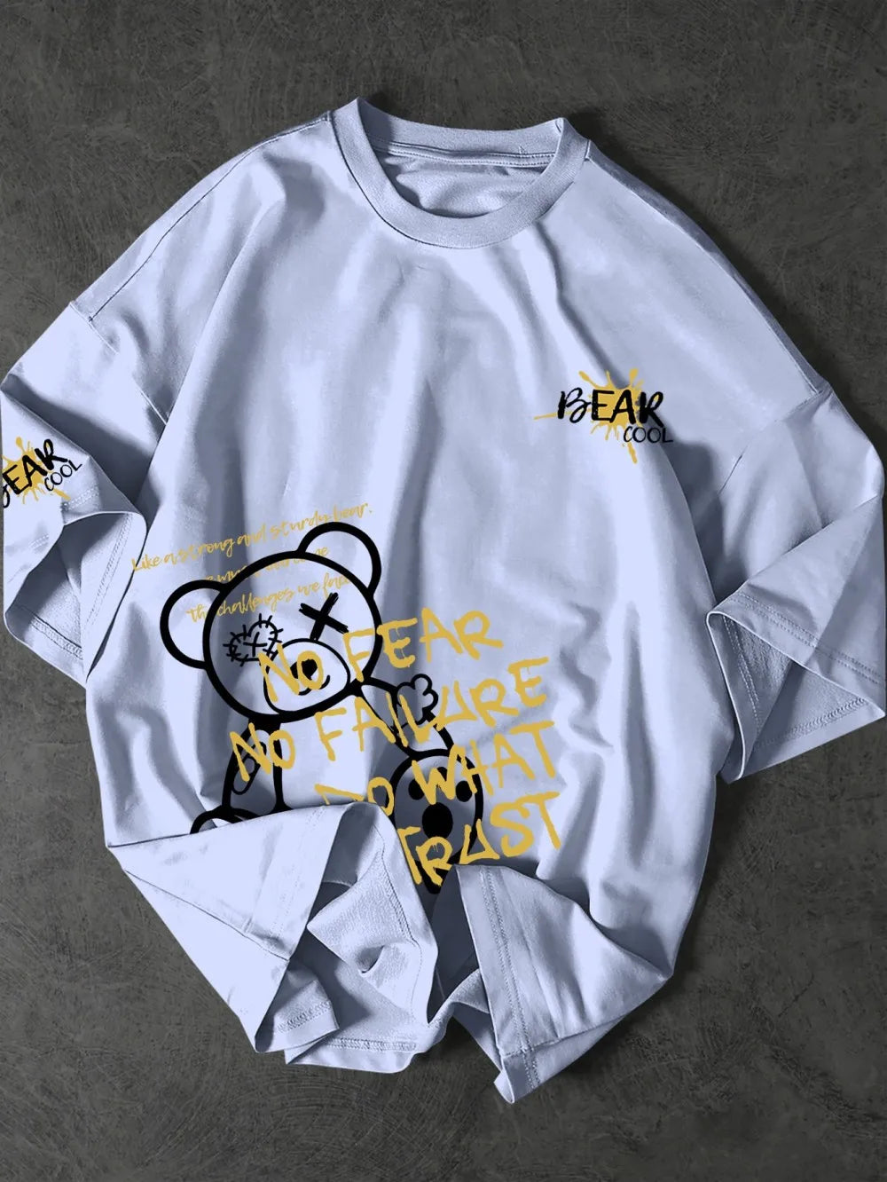 Fashionable men's summer personalized teddy bear letter print comfortable and breathable round neck T-shirt outdoor street top