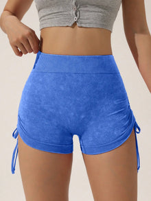 Drawstring frosted shorts for women, peach lifting buttocks, fitness cycling, three part pants, running sports, frosted shorts