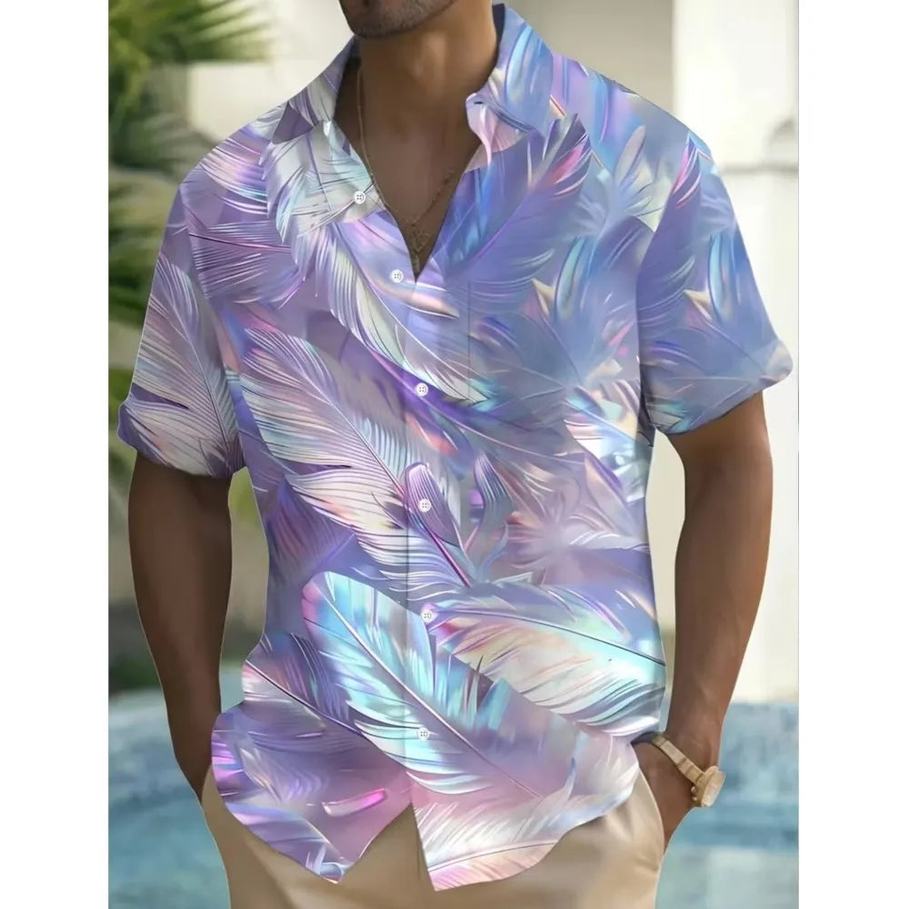 2026 Casual Men's T-shirt Menswear Clothing Shirts For Man Beachwear Daily All-match Loose Buttons Fashion Printed Short Sleeves