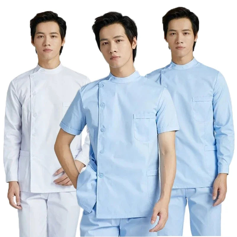 Men Medical Coat Doctor Dentist Medical Uniform Stand Up Collar Nurse Tops Male Oral Beauty Salon Nursing Care Workwear Jacket