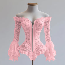 Off Shoulder Lace Blouse For Women Hollow Out Irregular Hem