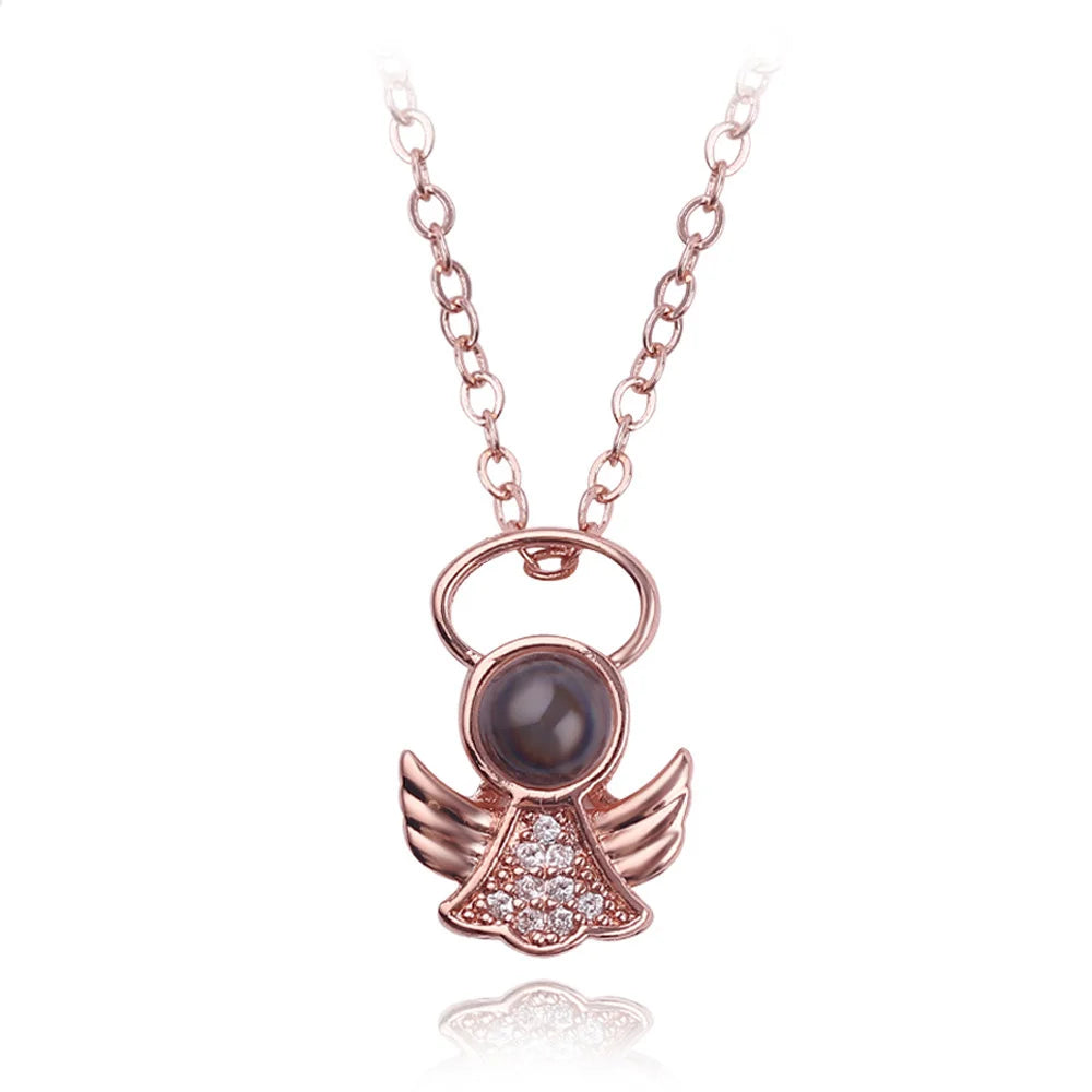 Custom Color Photo Projection Necklace Angel Copper Pendant Titanium Steel Chain 2025 Girlfriend Mom Festival Romantic Gifts