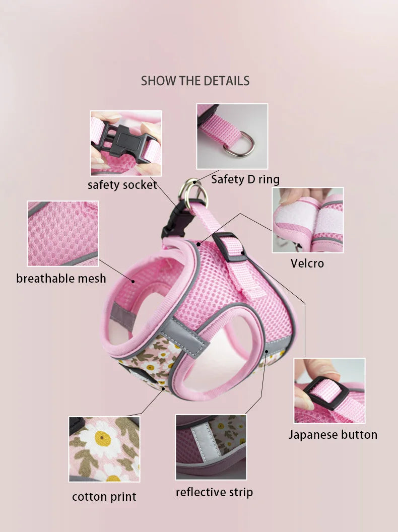 Pet Dog Harness No Pull Breathable Reflective Dog Harness and Leash Set Adjustable Pet Accessories Harness for Kittens Puppies