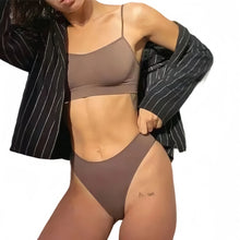 Women Seamless Bra And Panties Set Wire Free Bralette High Leg Cut Thongs Comfort Ribbed Unlined Ladies Sexy Lingerie Set