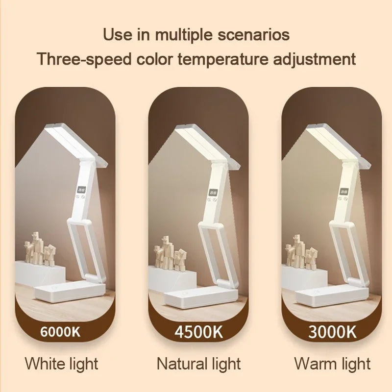 LED Portable Foldable Lamp With Clock USB Charging Type Fold Studing Lamp Energy Saving Rechargeable for Room LED Reading Light