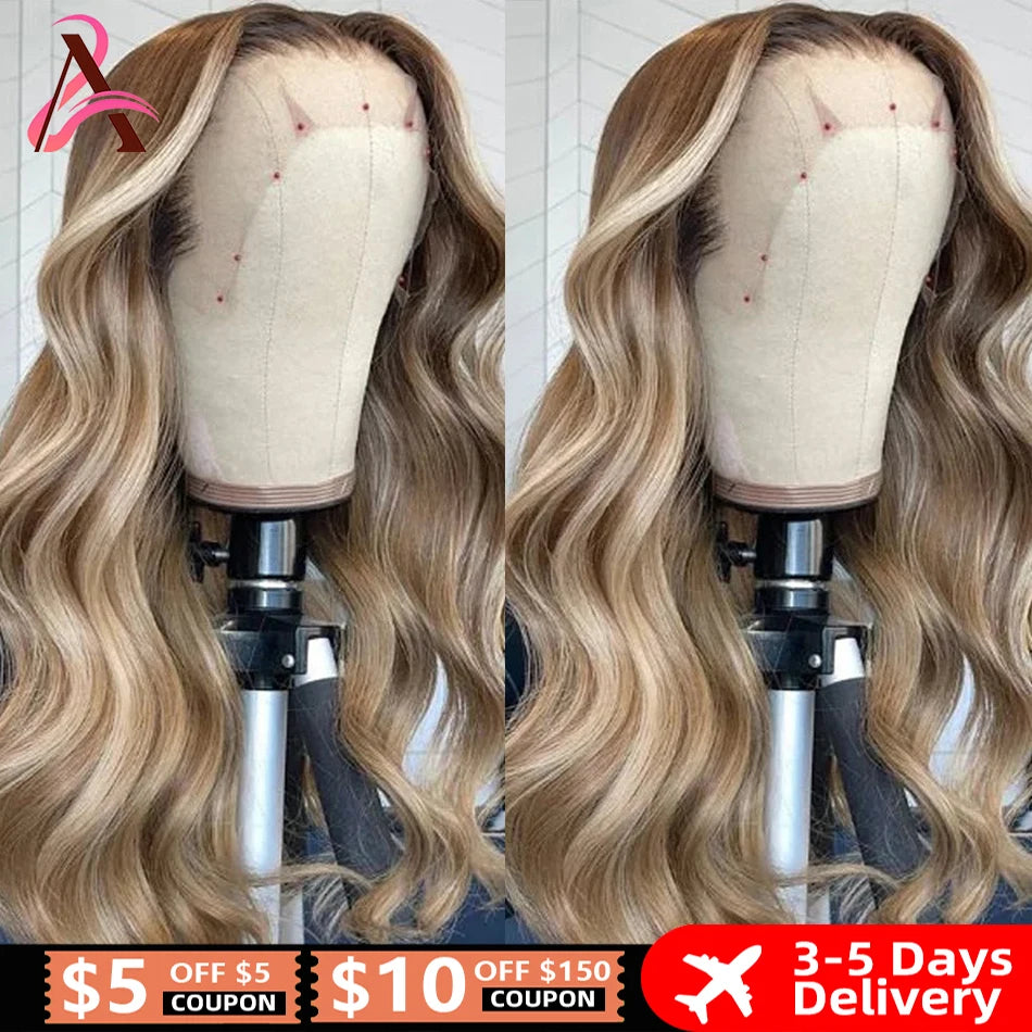 4/613 Balayage Brown Blonde 13x4 Lace Front Wig Body Wave Colored Human Hair Wigs For Women 613 HD Lace Front Human Hair Wig